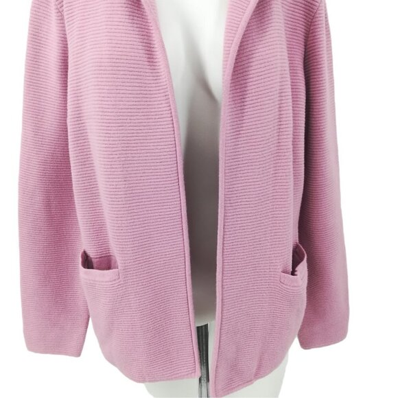 Talbots Pink Open Front Ribbed Cardigan Sweater Size M Pockets Wool Long Sleeve - Picture 5 of 12